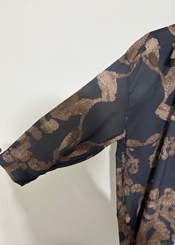 Kadın Kahverengi Desenli Uzun Kimono - Görsel 2