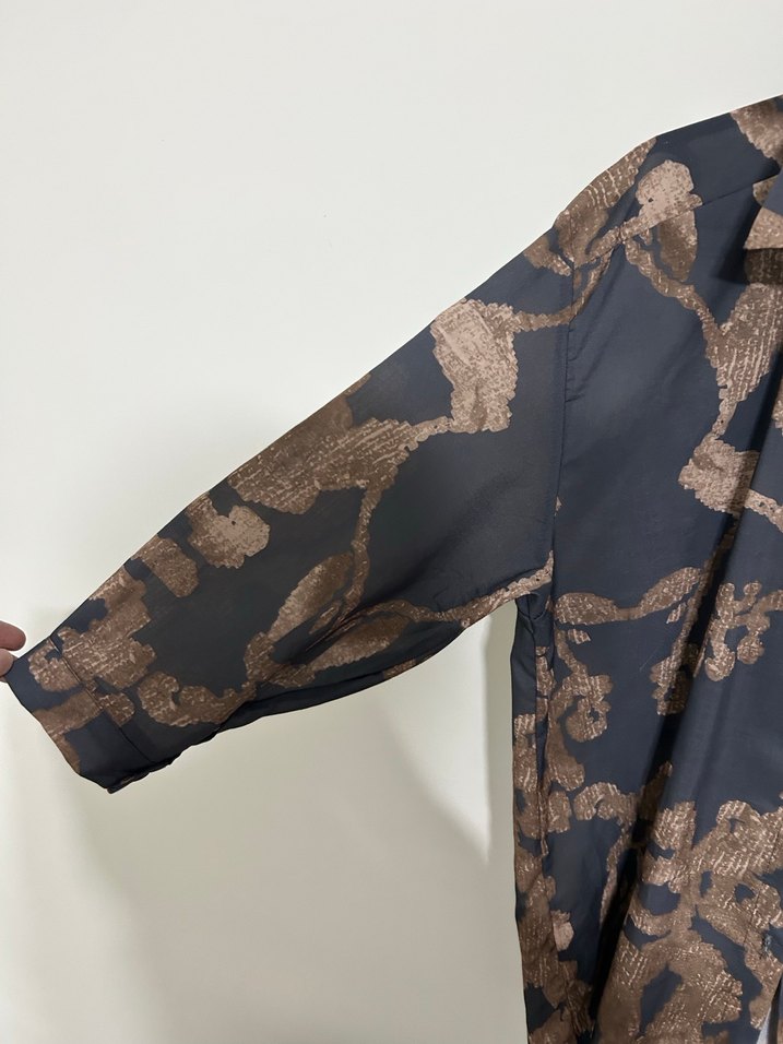 Kadın Kahverengi Desenli Uzun Kimono - Görsel 2