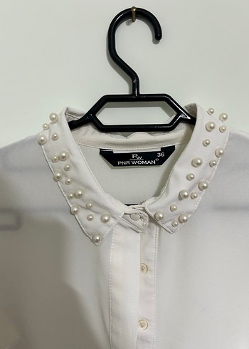 İnci Detaylı Beyaz Uzun Kollu Gömlek - Görsel 2