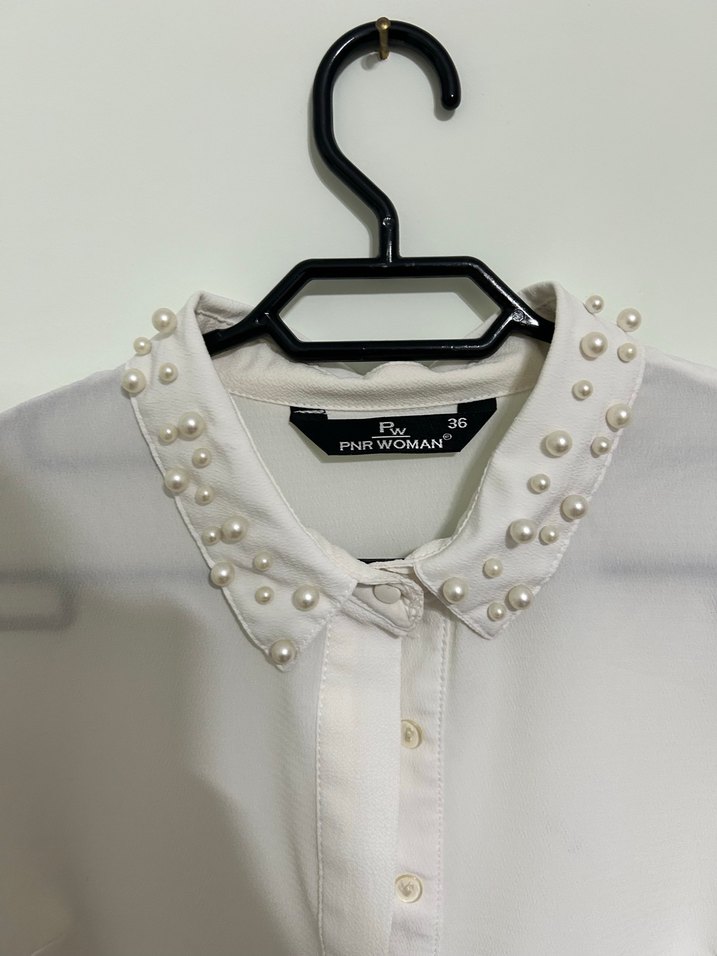 İnci Detaylı Beyaz Uzun Kollu Gömlek - Görsel 2