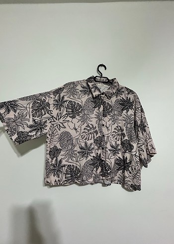 Gri Desenli Kısa Kollu Kadın Gömlek - Görsel 3