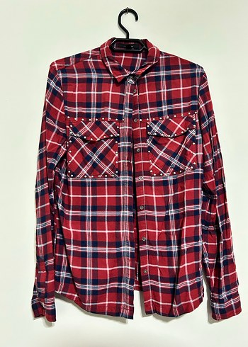 Kırmızı Kareli Düğmeli Kadın Gömlek - Görsel 3