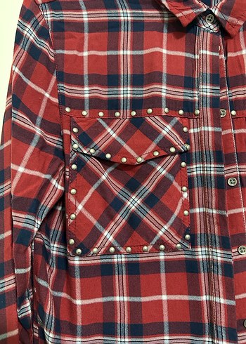 Kırmızı Kareli Düğmeli Kadın Gömlek - Görsel 2