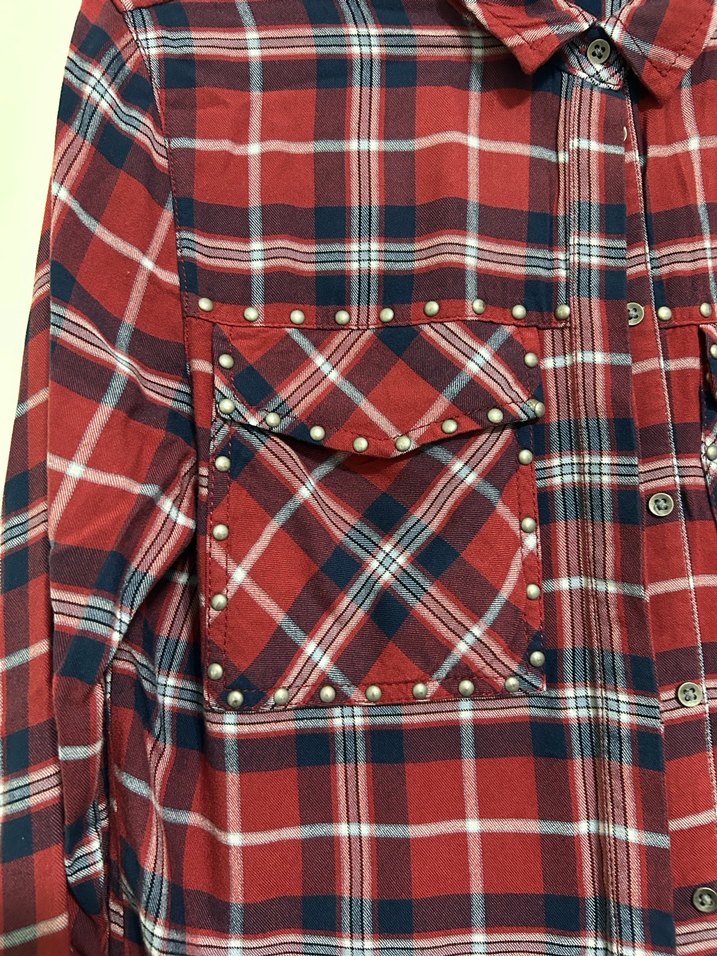Kırmızı Kareli Düğmeli Kadın Gömlek - Görsel 2
