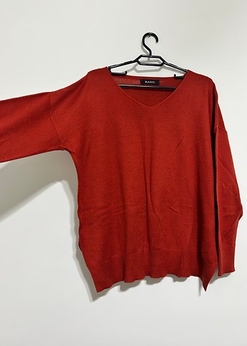 Kadın Koyu turuncu V Yaka Yün Kazak - Görsel 2