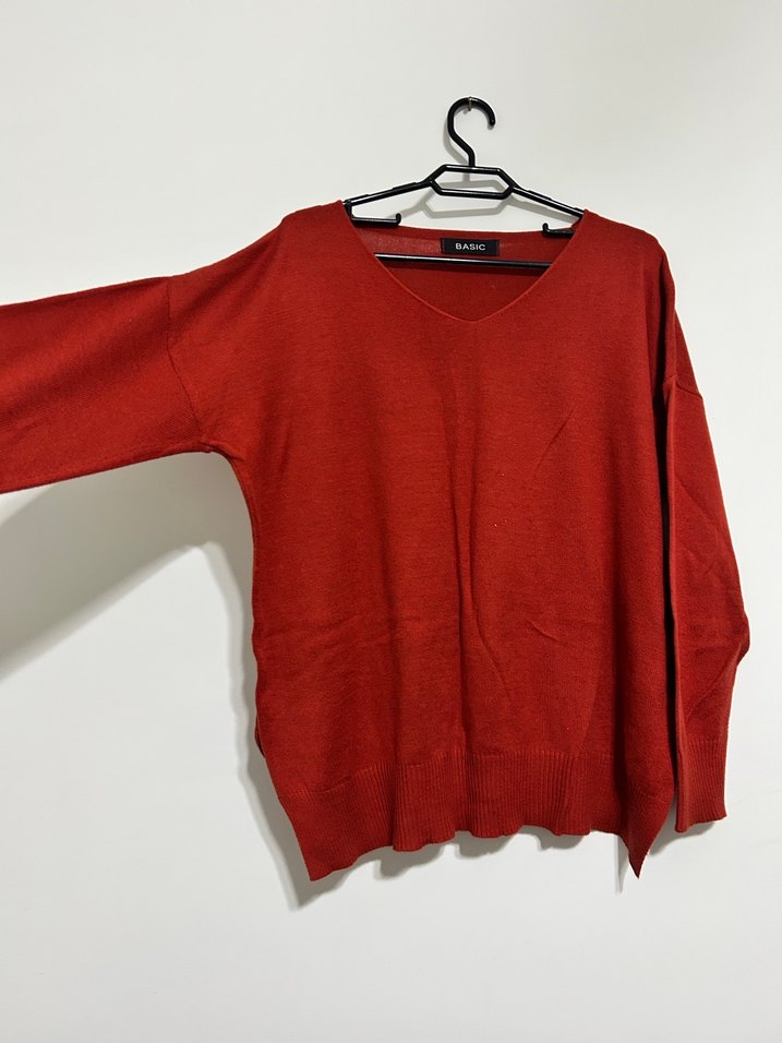 Kadın Koyu turuncu V Yaka Yün Kazak - Görsel 2