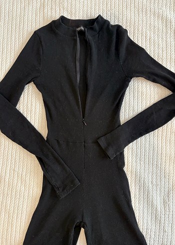 Siyah Uzun Kollu Yüksek Yaka Kadın Tulum - Görsel 2