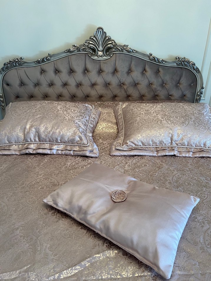 KARACA Pudra renk, İşlemeli Parlak Yatak Örtüsü - Görsel 3