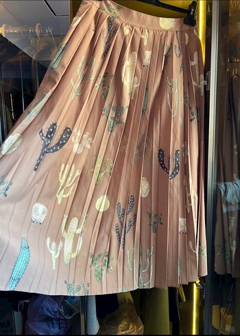 Kaktüs  desenli, Bohem Pilili Uzun Etek - Görsel 2