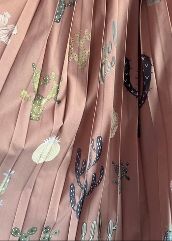 Kaktüs  desenli, Bohem Pilili Uzun Etek - Görsel 7