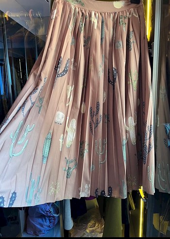 Kaktüs  desenli, Bohem Pilili Uzun Etek - Görsel 5