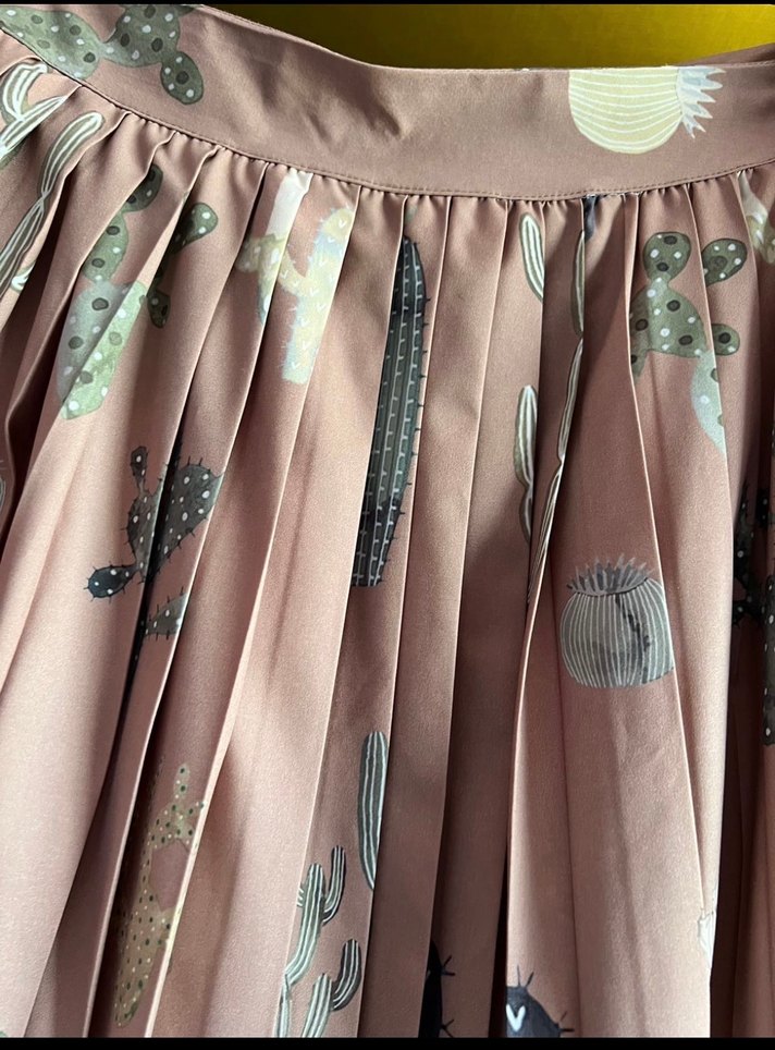 Kaktüs  desenli, Bohem Pilili Uzun Etek - Görsel 3