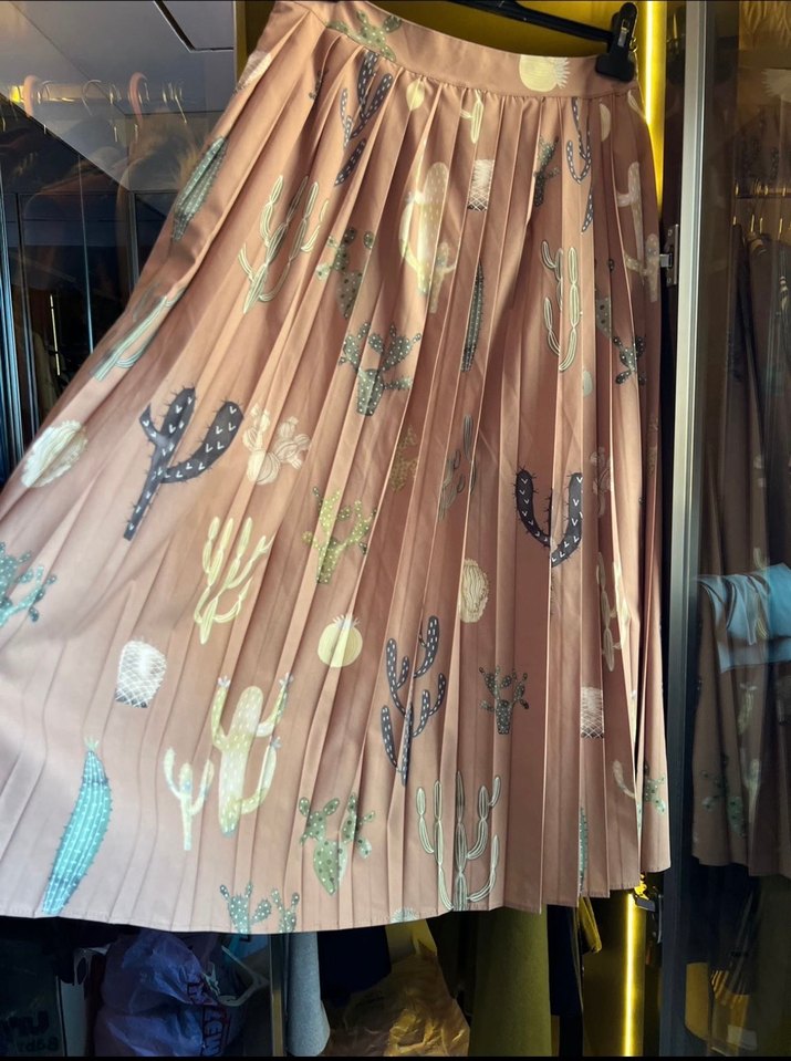 Kaktüs  desenli, Bohem Pilili Uzun Etek - Görsel 2