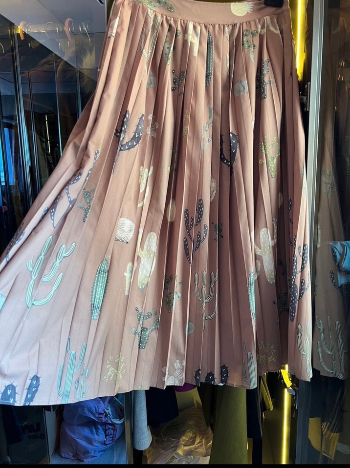 Kaktüs  desenli, Bohem Pilili Uzun Etek - Görsel 5