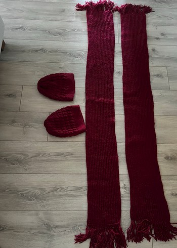 Bordo renk Örgü Bere ve Atkı Takımı - Görsel 11