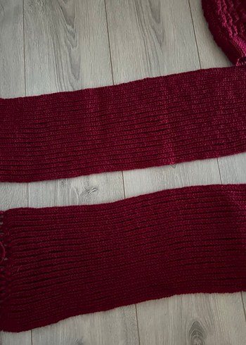 Bordo renk Örgü Bere ve Atkı Takımı - Görsel 5