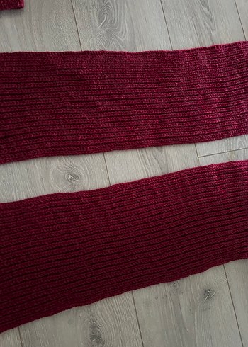 Bordo renk Örgü Bere ve Atkı Takımı - Görsel 4