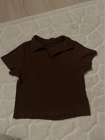 Kahverengi Fitilli Polo yaka crop