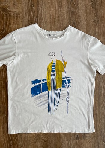 Beyaz Baskılı Kısa Kollu Salaş Tişört - Görsel 4