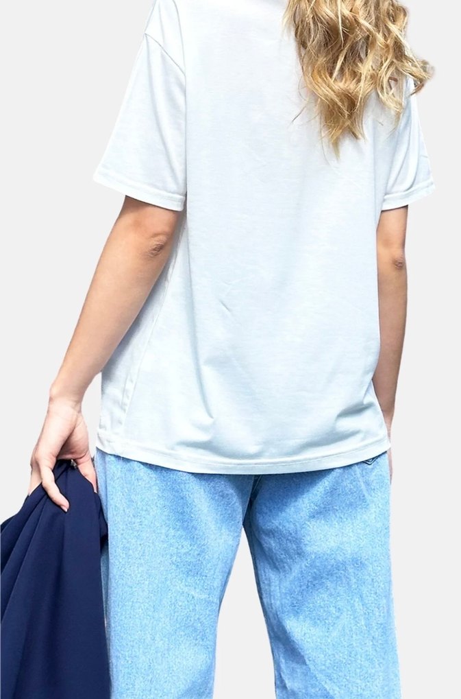 Beyaz Baskılı Kısa Kollu Salaş Tişört - Görsel 3