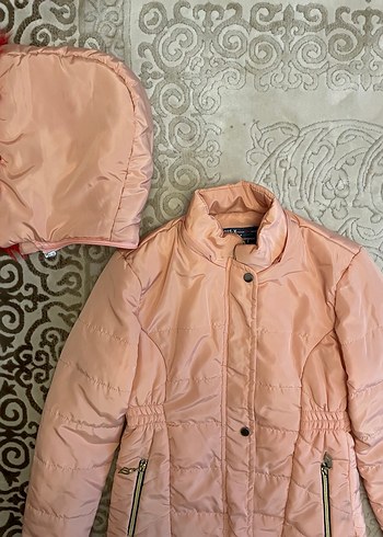 Kız Çocuk Bej Kapüşonlu Kürklü Mont - Görsel 11