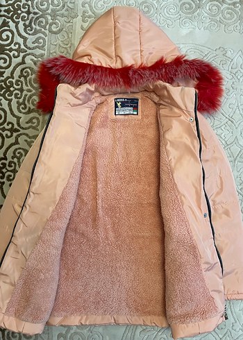 Kız Çocuk Bej Kapüşonlu Kürklü Mont - Görsel 7