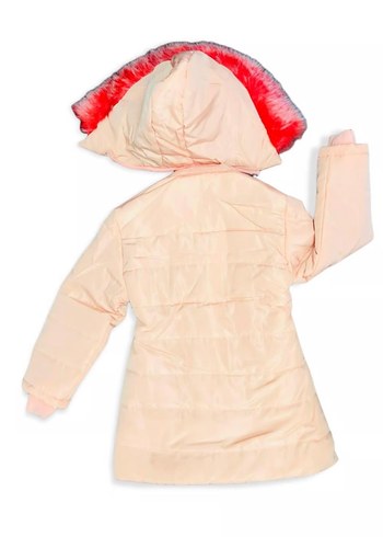 Kız Çocuk Bej Kapüşonlu Kürklü Mont - Görsel 2