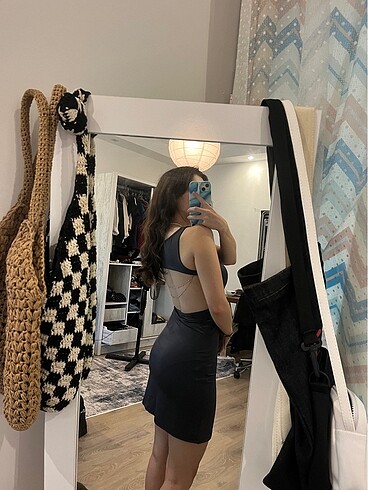 xs Beden gri Renk STRADİVARİUS SIRTI AÇIK MİNİ ELBİSE
