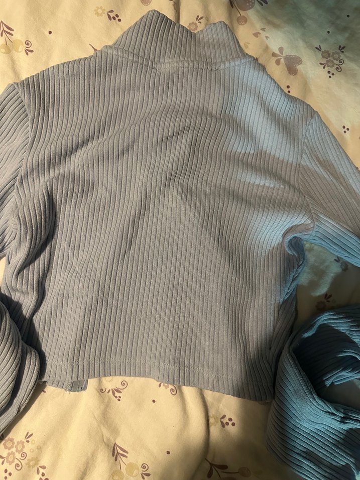 Bershka Fermuarlı mavi İnce Triko Hırka - Görsel 3