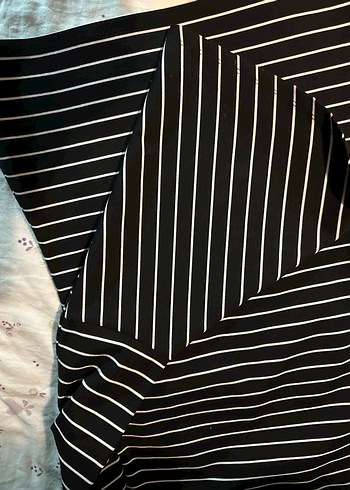 ADL adil ışık Çan Kollu Siyah Beyaz Çizgili Bluz - Görsel 3