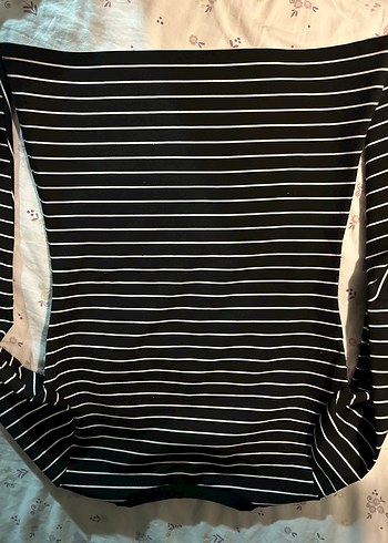 ADL adil ışık Çan Kollu Siyah Beyaz Çizgili Bluz - Görsel 2