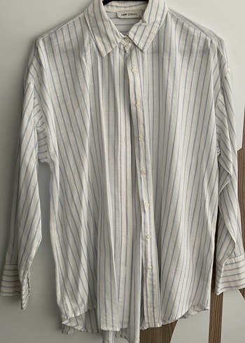 Düğmeli Çizgili Uzun Kollu Kadın Gömlek - Görsel 2