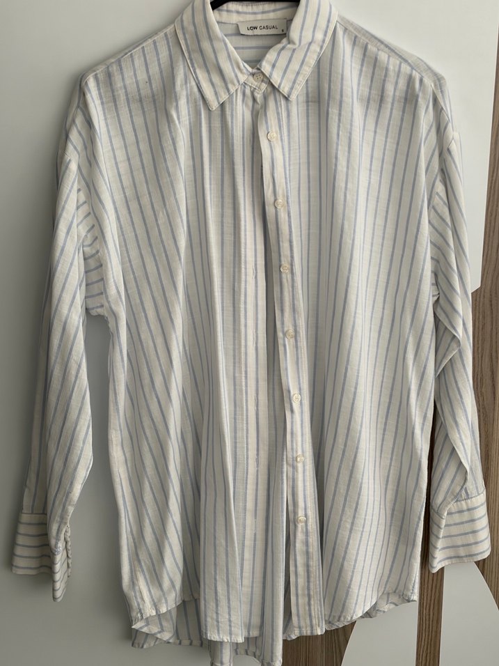 Düğmeli Çizgili Uzun Kollu Kadın Gömlek - Görsel 2