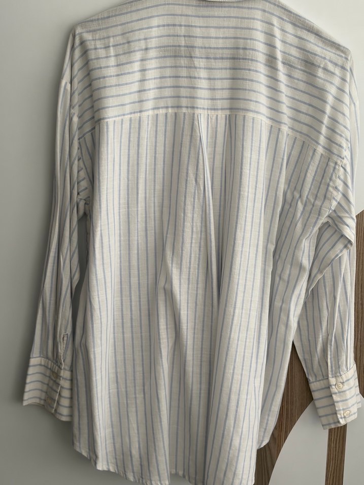 Düğmeli Çizgili Uzun Kollu Kadın Gömlek - Görsel 3