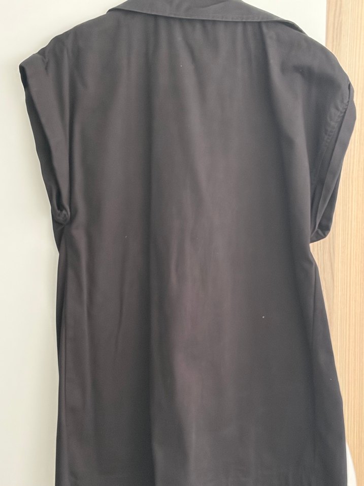 Siyah  Kemerli Kolsuz Uzun Kadın Trençkot - Görsel 3