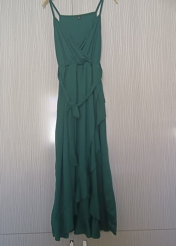 Yeşil Uzun Drapeli Kadın Elbise - Görsel 2