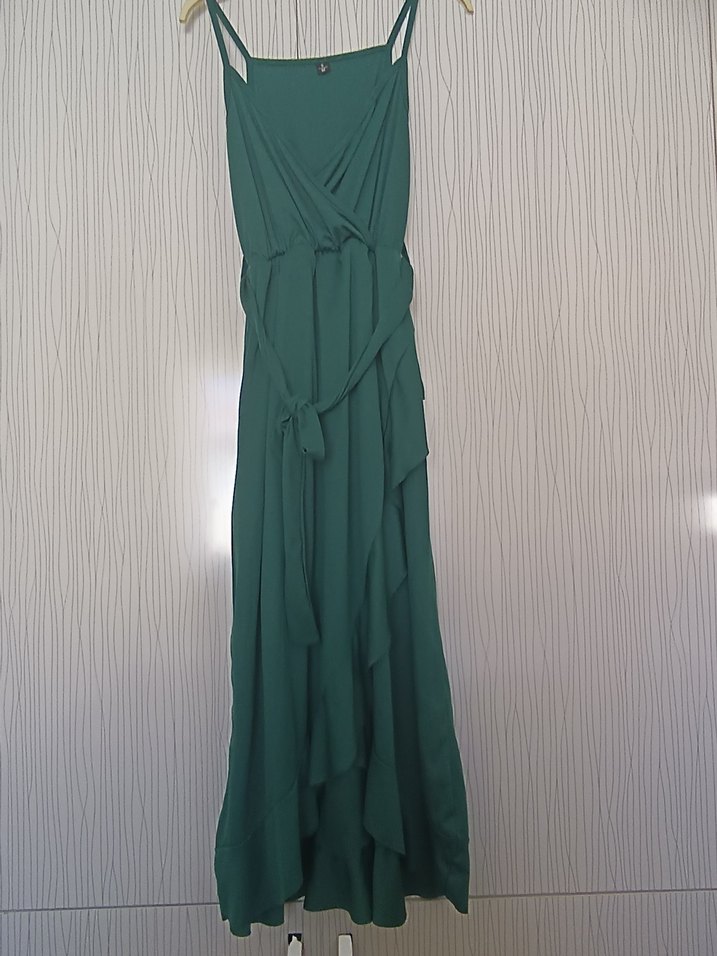 Yeşil Uzun Drapeli Kadın Elbise - Görsel 2