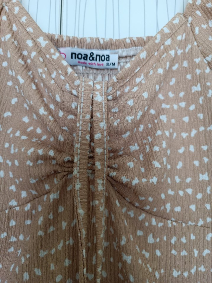 Bej Puantiyeli Bohem Uzun Keten Elbise - Görsel 3