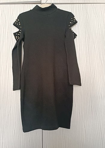 Siyah Uzun Kollu Yüksek Yaka Gotik Elbise - Görsel 2