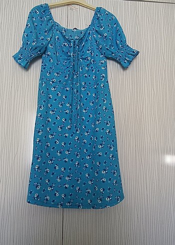 Mavi Bohem Midi Elbise, Kısa Kollu - Görsel 2