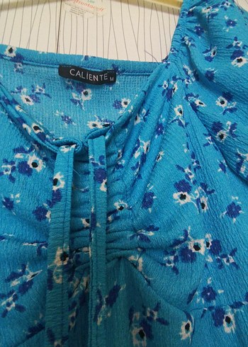 Mavi Bohem Midi Elbise, Kısa Kollu - Görsel 3