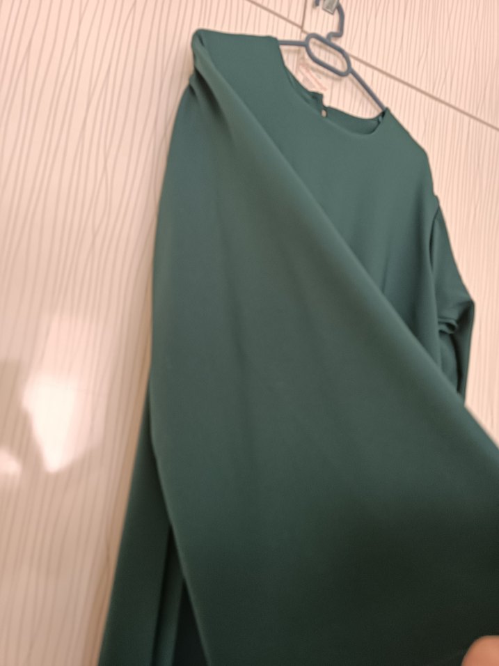 Uzun Kollu Yeşil Salaş Elbise - Görsel 2