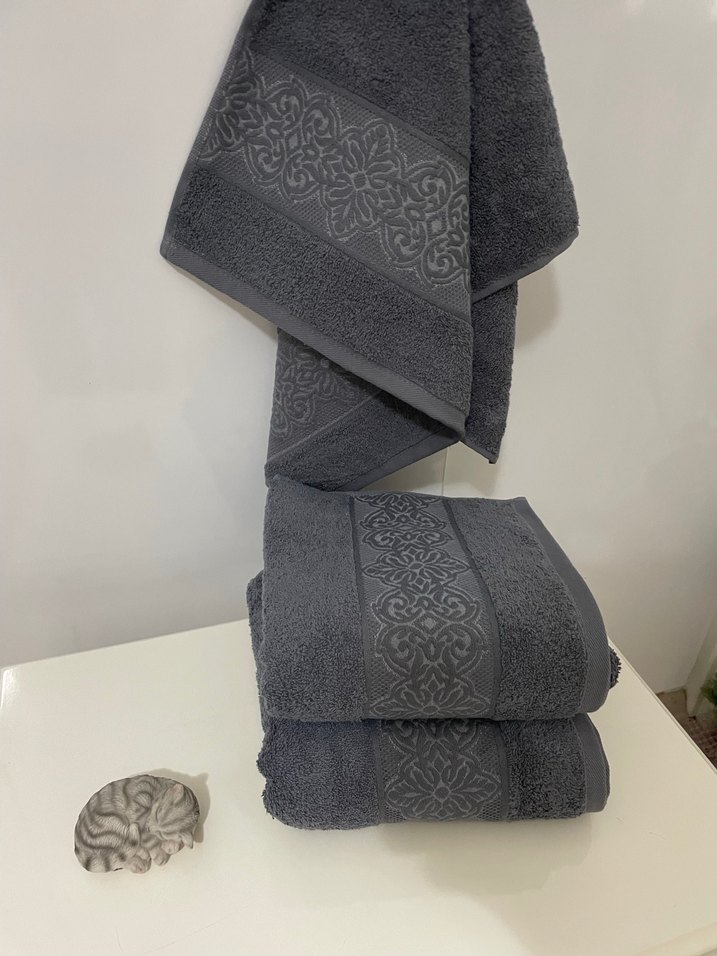 Gri Nakışlı Havlu - Görsel 2