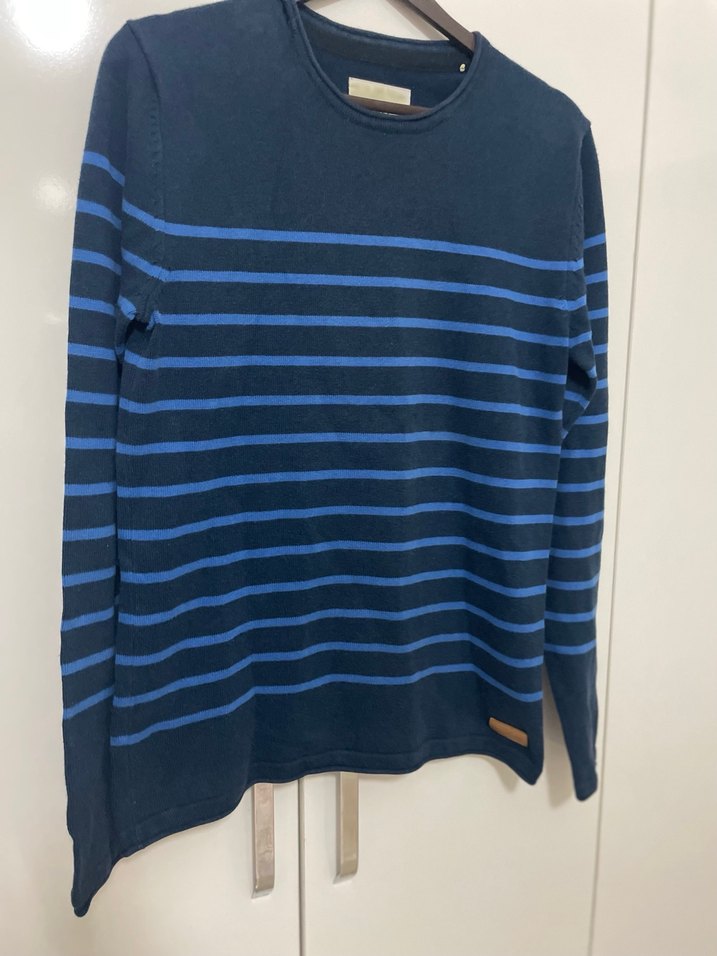 Çizgili Lacivert Erkek Triko Kazak - Görsel 4