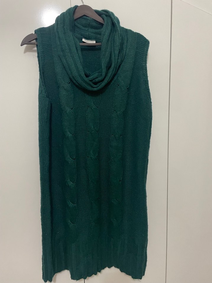 Yeşil Bohem Örgü Kolsuz Uzun Kazak - Görsel 4