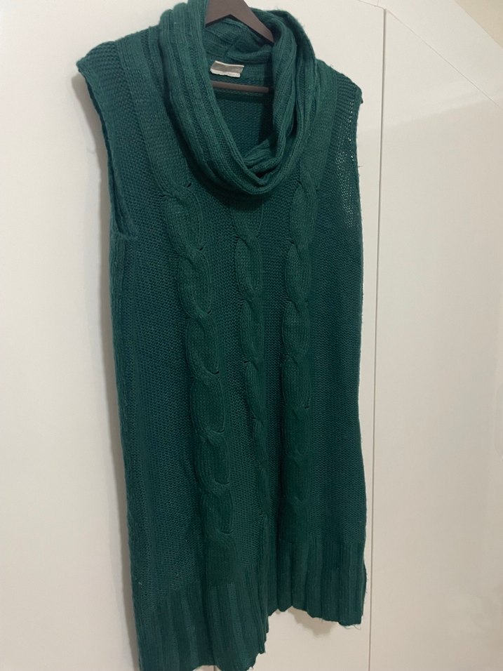 Yeşil Bohem Örgü Kolsuz Uzun Kazak - Görsel 3