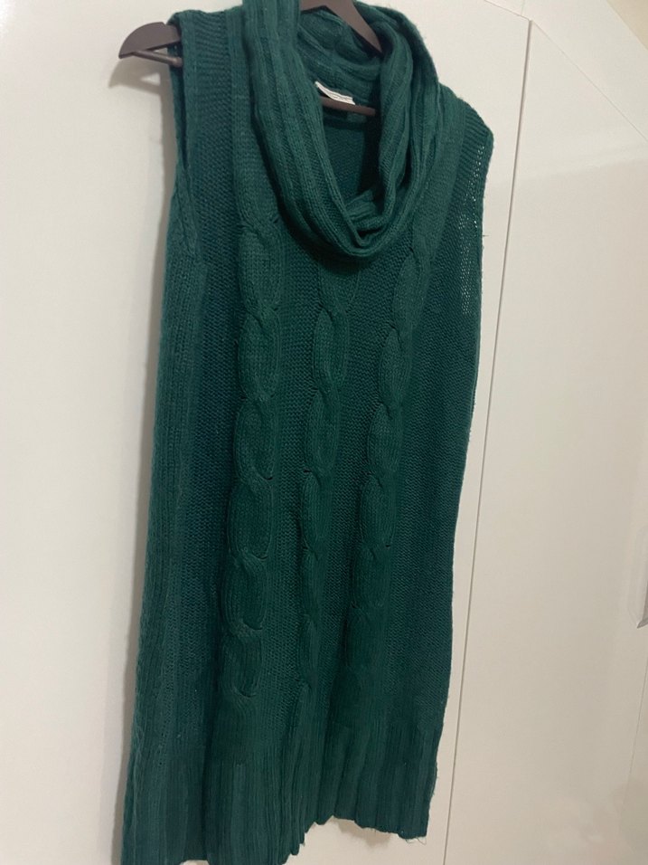 Yeşil Bohem Örgü Kolsuz Uzun Kazak - Görsel 2