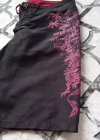 42 beden Siyah Baskılı Mini Erkek Deniz Şortu - Görsel 5