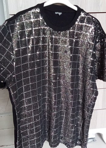 Zara 4648 Beden Parlak Gri Kare Desenli Street Wear bluz