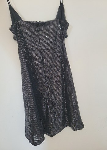 Payetli Siyah Mini Desenli Abiye Gece Elbisesi - Görsel 5